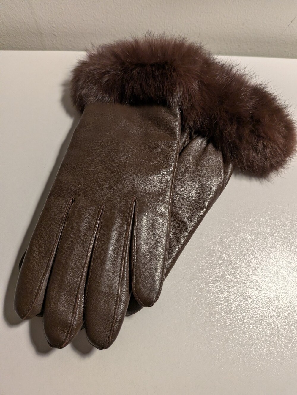 Isotoner Brown Leather Real Fur Trim Thinsulate Winter Gloves Size Medium